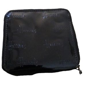 Harrods  Black patent leather 4” square zip around wallet / card case unisex